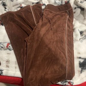 Brown and white velvet track pants